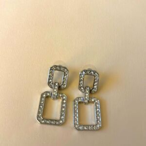 NWOT Pave CZ Geometric Dangle Earrings in Silver-tone Metal with Post Backing.